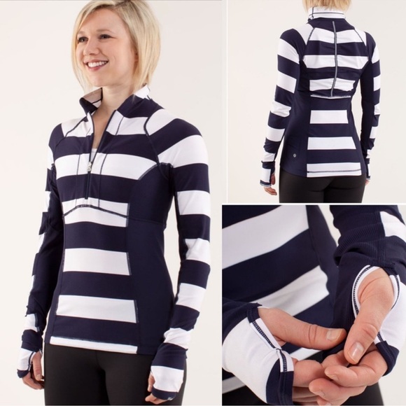 Lululemon Run:Switch Back 1/2 Zip
Wide Bold Stripe White Deep Indigo Dee… - Picture 1 of 11
